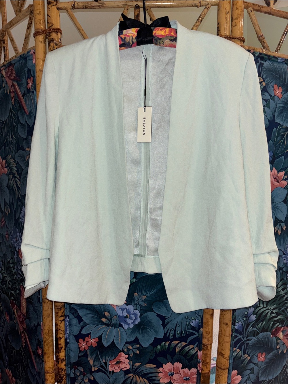 Babaton sea foam green Power Waist Blazer